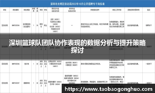 深圳篮球队团队协作表现的数据分析与提升策略探讨